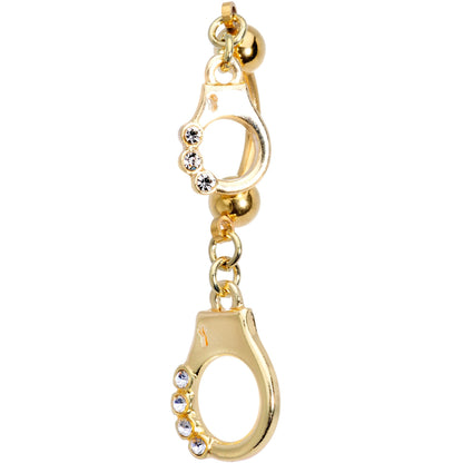 Clear Gem Gold PVD Handcuffed Double Mount Dangle Belly Ring