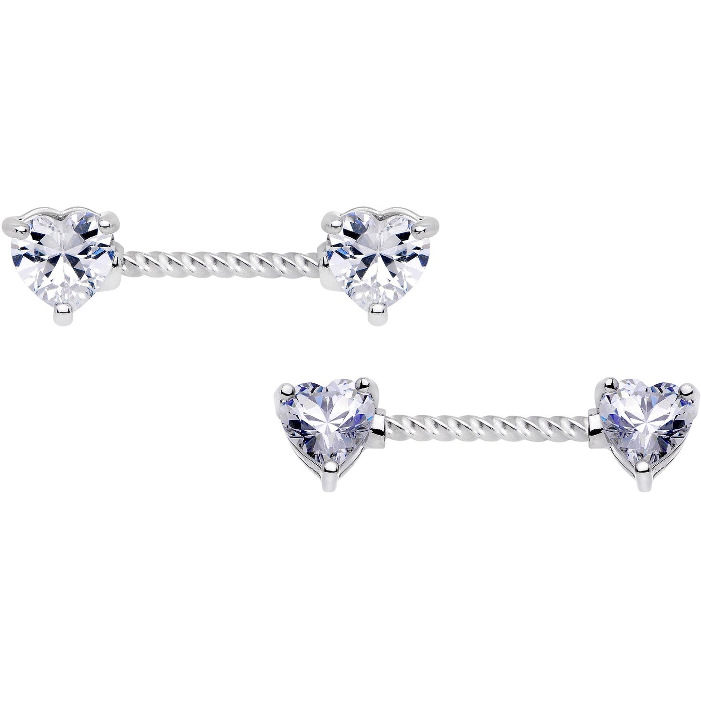 14G Clear CZ Gem Heart Twisted BCR Ring Barbell Nipple Ring Set