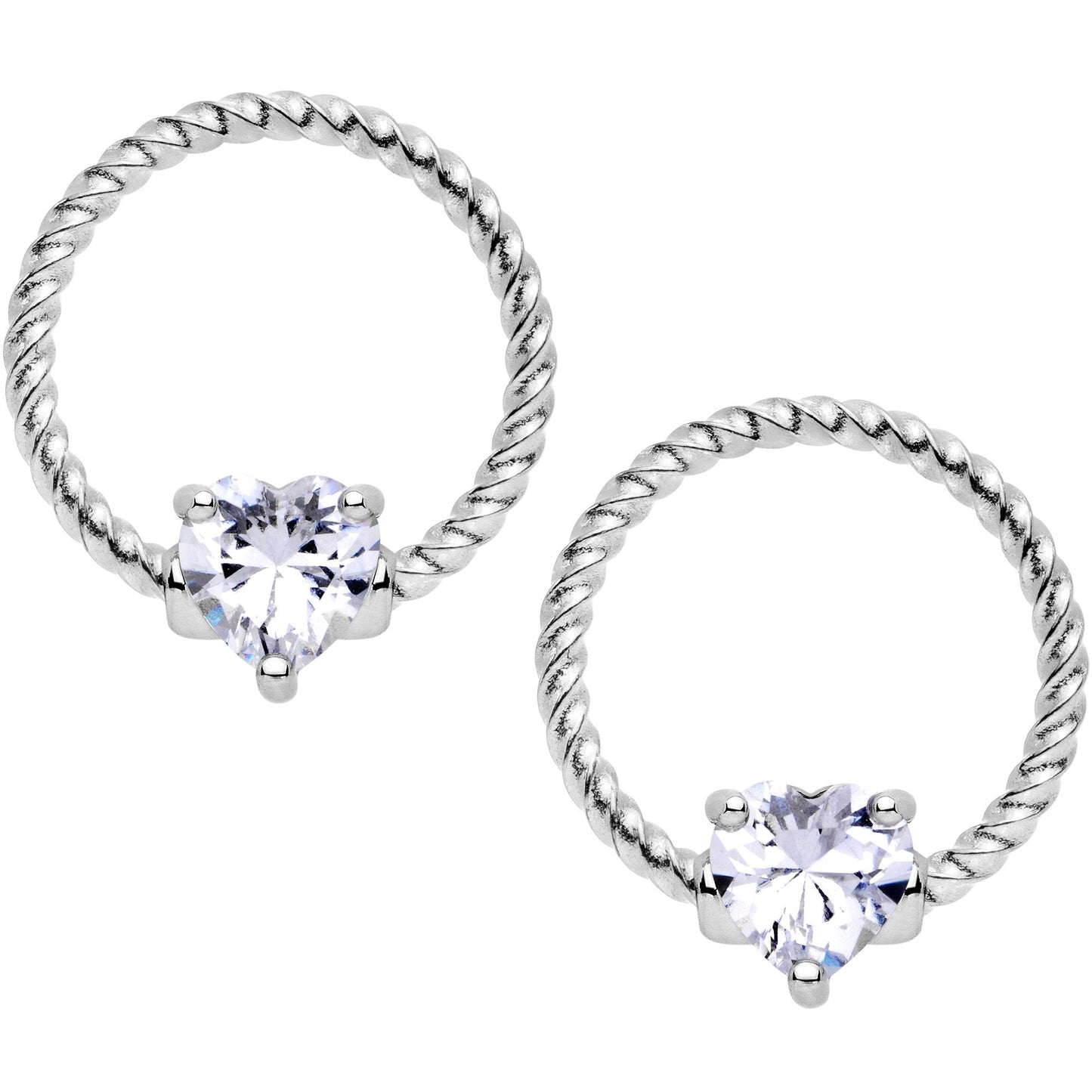 14G Clear CZ Gem Heart Twisted BCR Ring Barbell Nipple Ring Set
