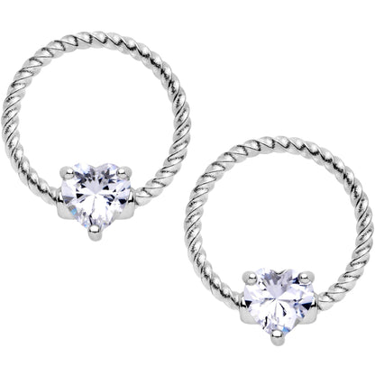 14G Clear CZ Gem Heart Twisted BCR Ring Barbell Nipple Ring Set