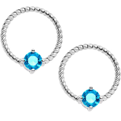 14G Blue CZ Gem Twisted Captive Ring Barbell Nipple Ring Set