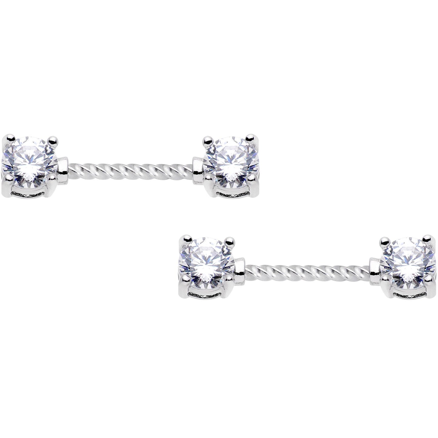 14G Clear CZ Gem Twisted Captive Ring Barbell Nipple Ring Set