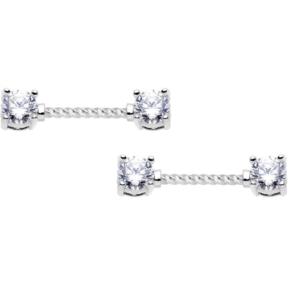 14G Clear CZ Gem Twisted Captive Ring Barbell Nipple Ring Set