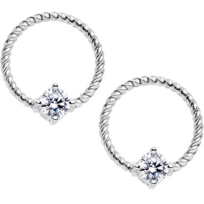 14G Clear CZ Gem Twisted Captive Ring Barbell Nipple Ring Set