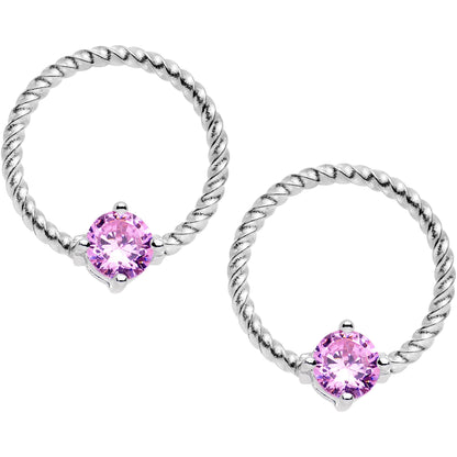 14G 5/8 Pink CZ Gem Twisted Captive Ring Barbell Nipple Ring Set