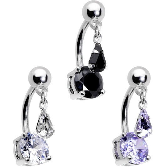 Clear Black Purple CZ Gem Top Mount Dangle Belly Ring Set of 3