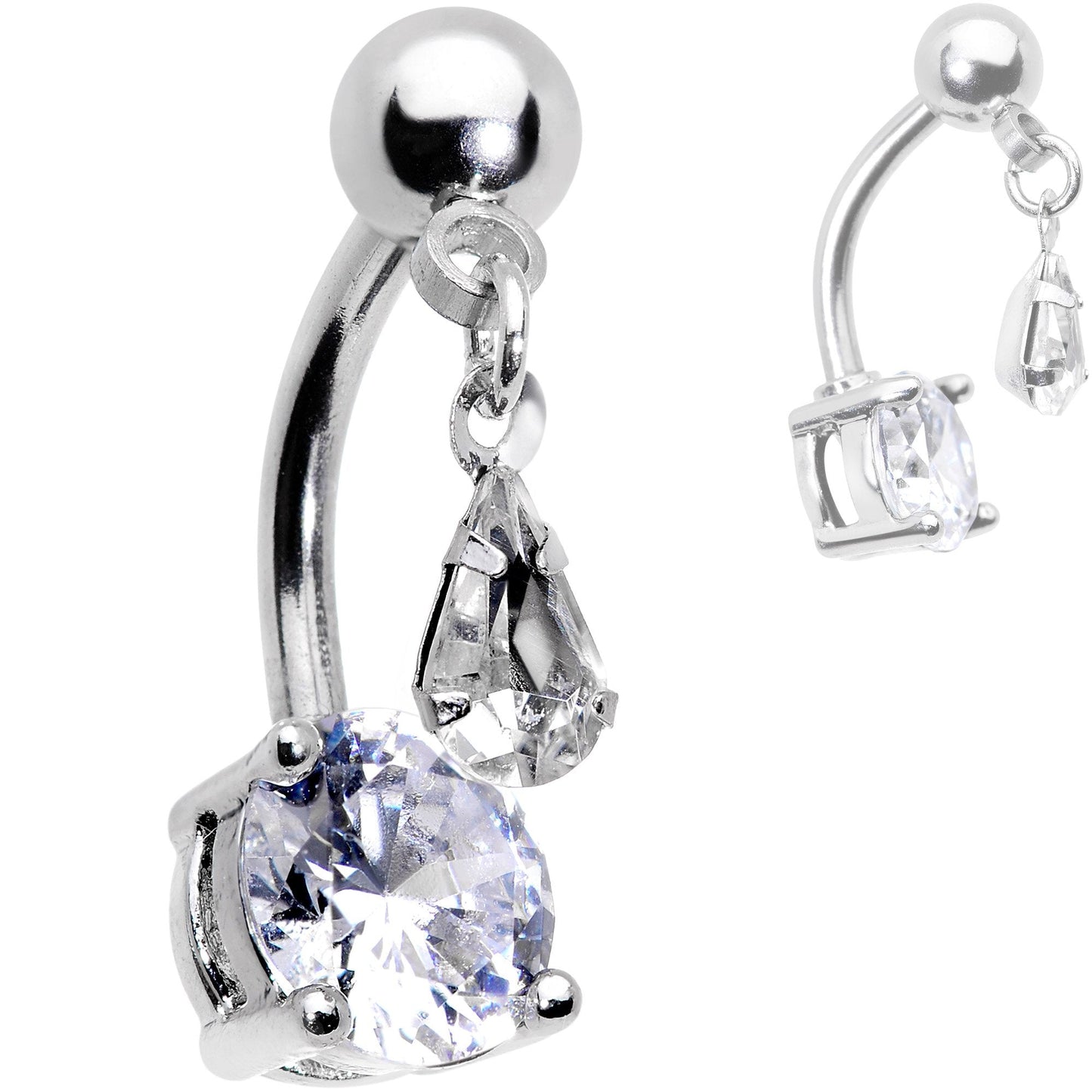 Clear Black Purple CZ Gem Top Mount Dangle Belly Ring Set of 3