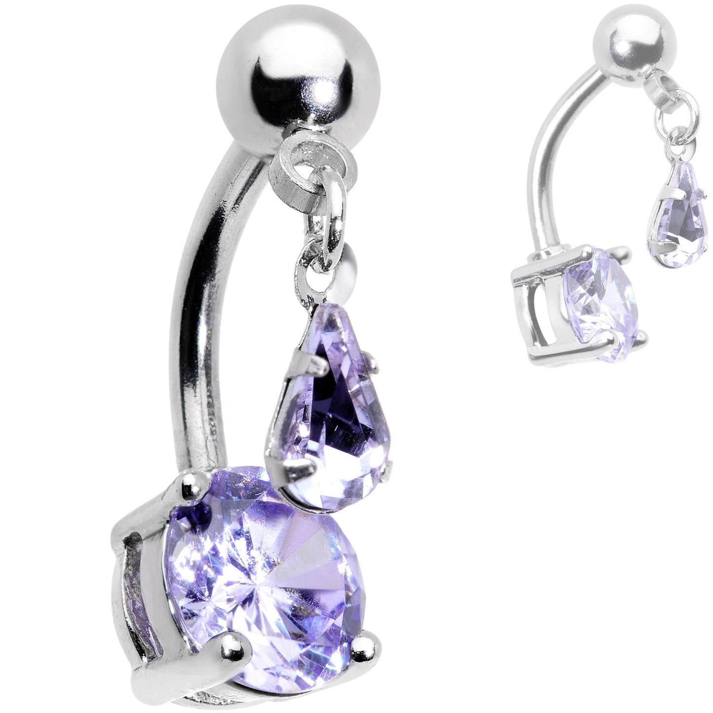 Clear Black Purple CZ Gem Top Mount Dangle Belly Ring Set of 3