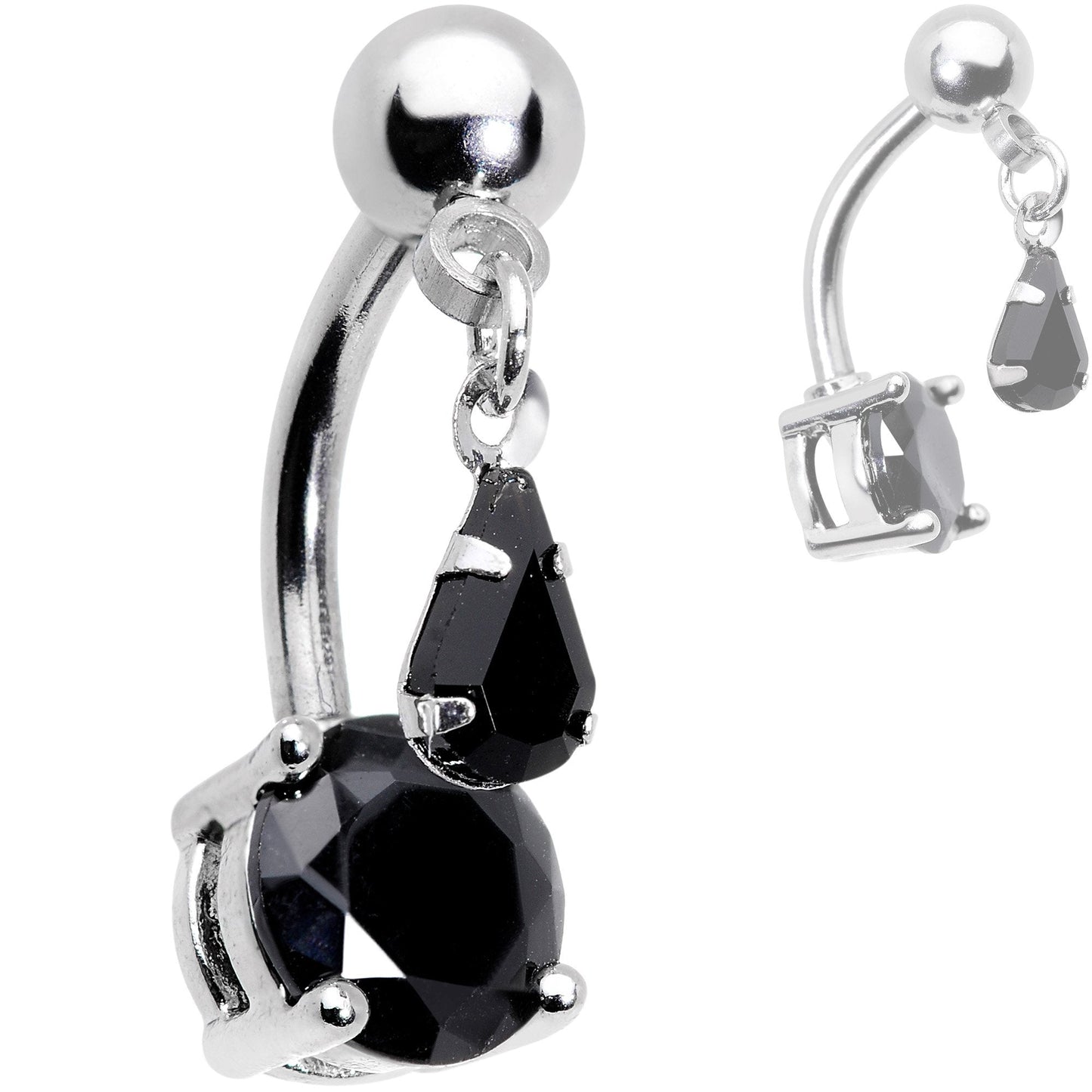 Clear Black Purple CZ Gem Top Mount Dangle Belly Ring Set of 3