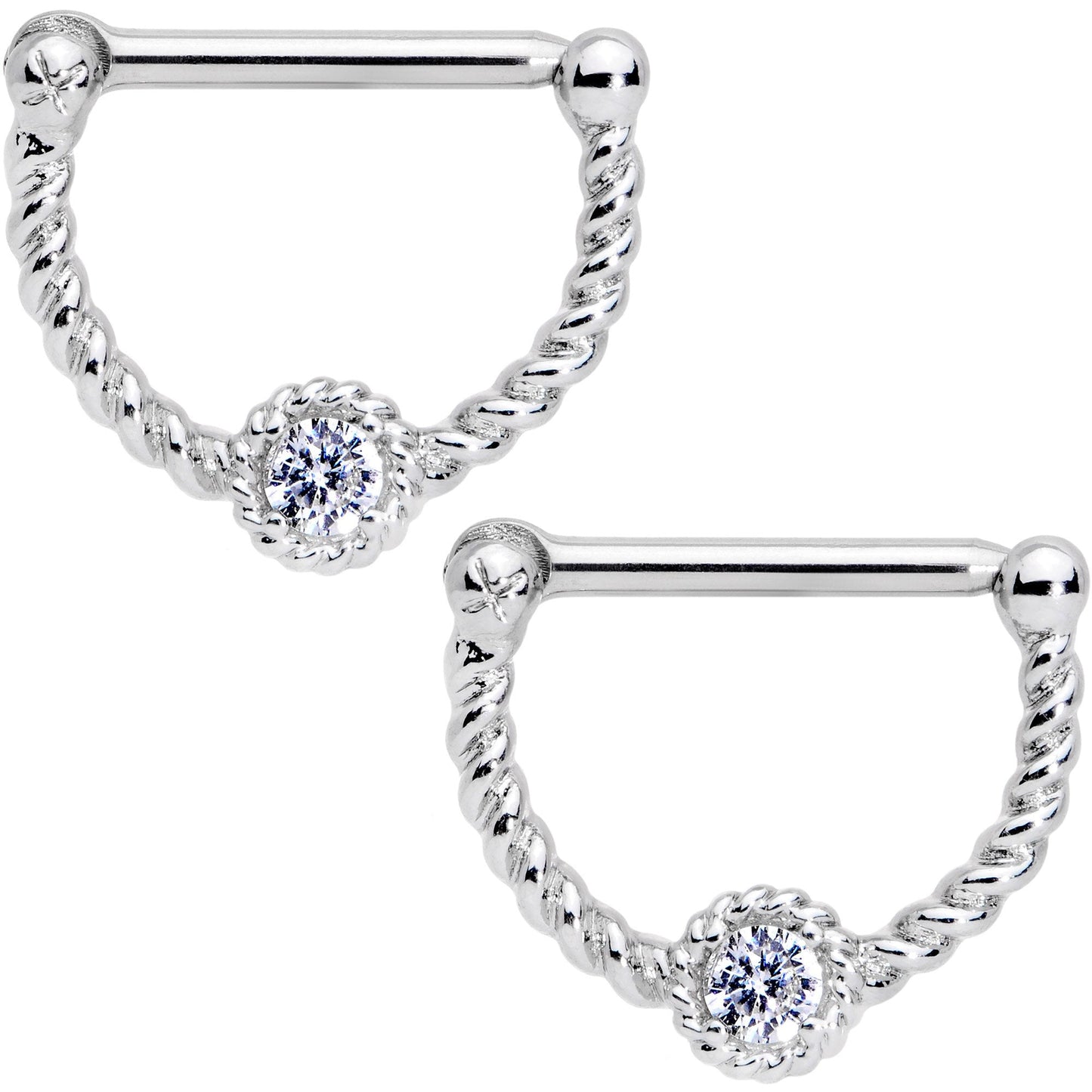 14G 1/2 Clear Gem Twisted Nipple Clicker Set