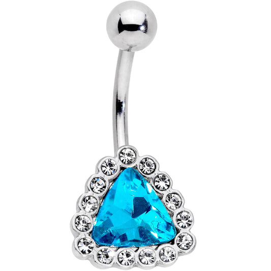 Clear Aqua Gem Chunky Pyramid Star Belly Ring