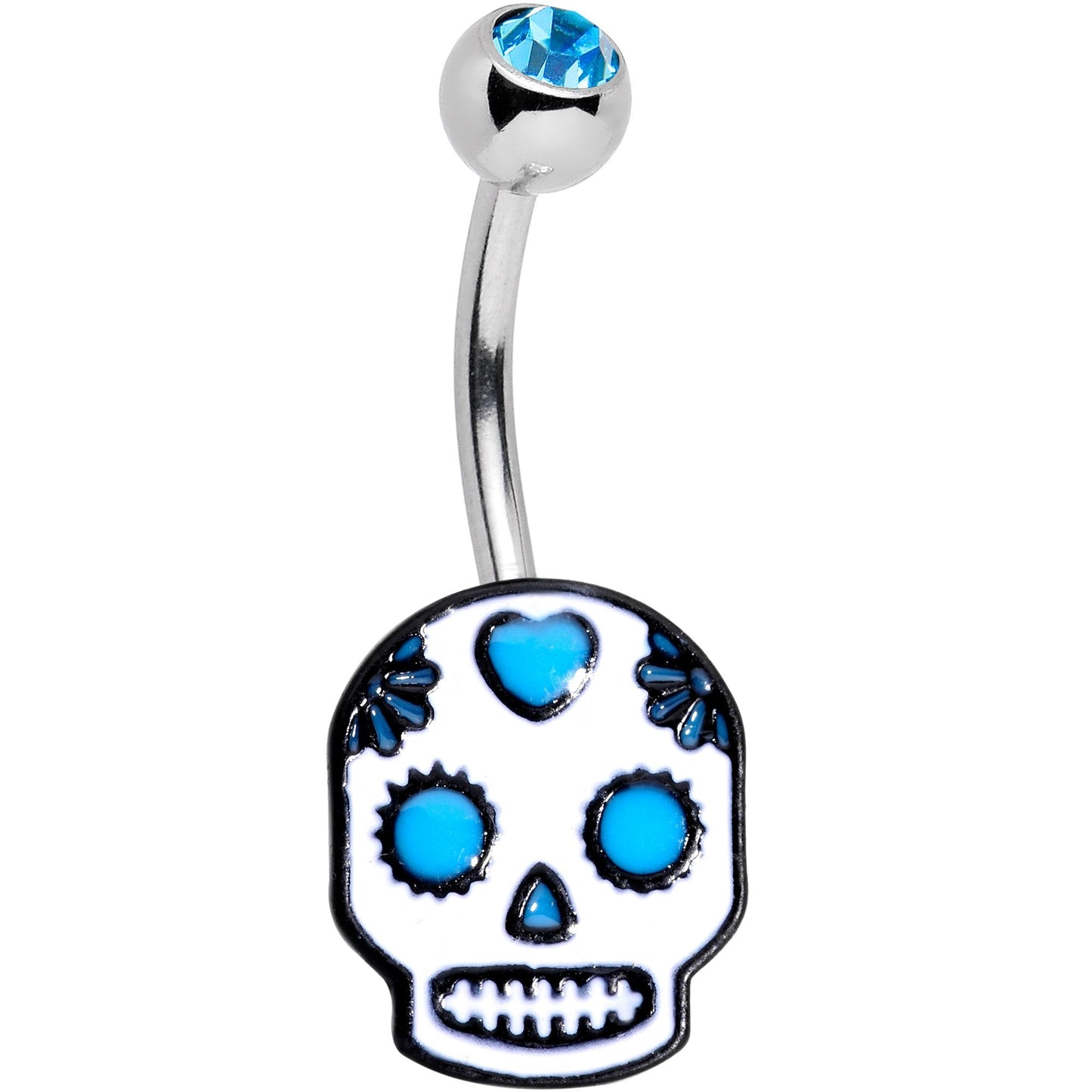 Aqua Gem I Heart Sugar Skulls Belly Ring
