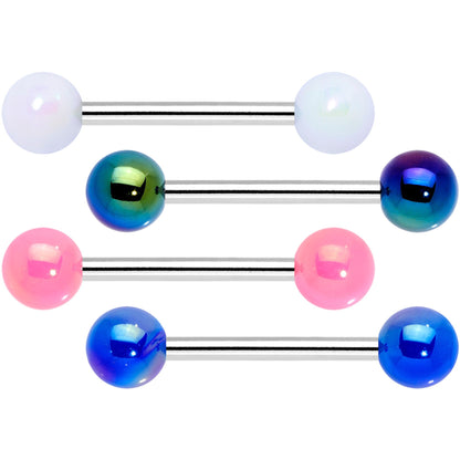 Multi Color Pearlescent Acrylic Ball Barbell Tongue Ring Set of 4