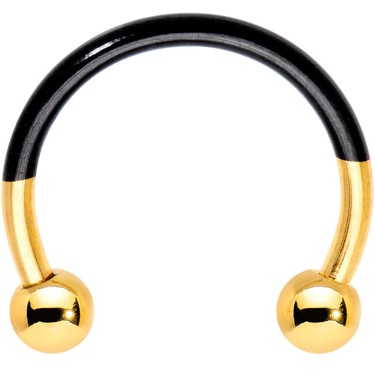 16G 3/8 Gold Tone Black Two Tone Horseshoe Circular Barbell
