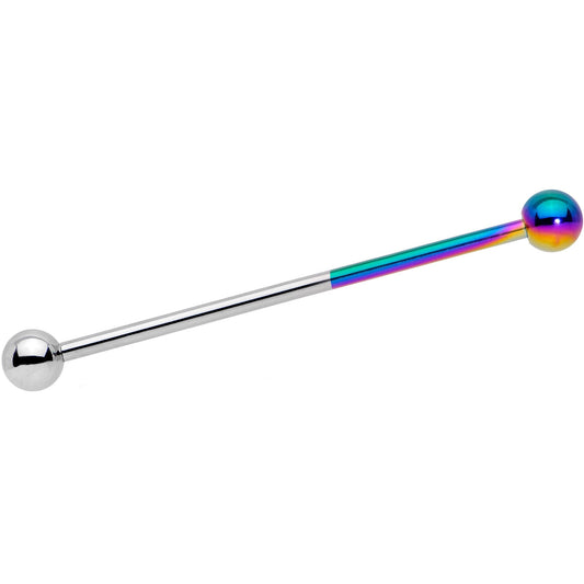 14G Rainbow and Steel Tone Two Tone Industrial Barbell 38mm
