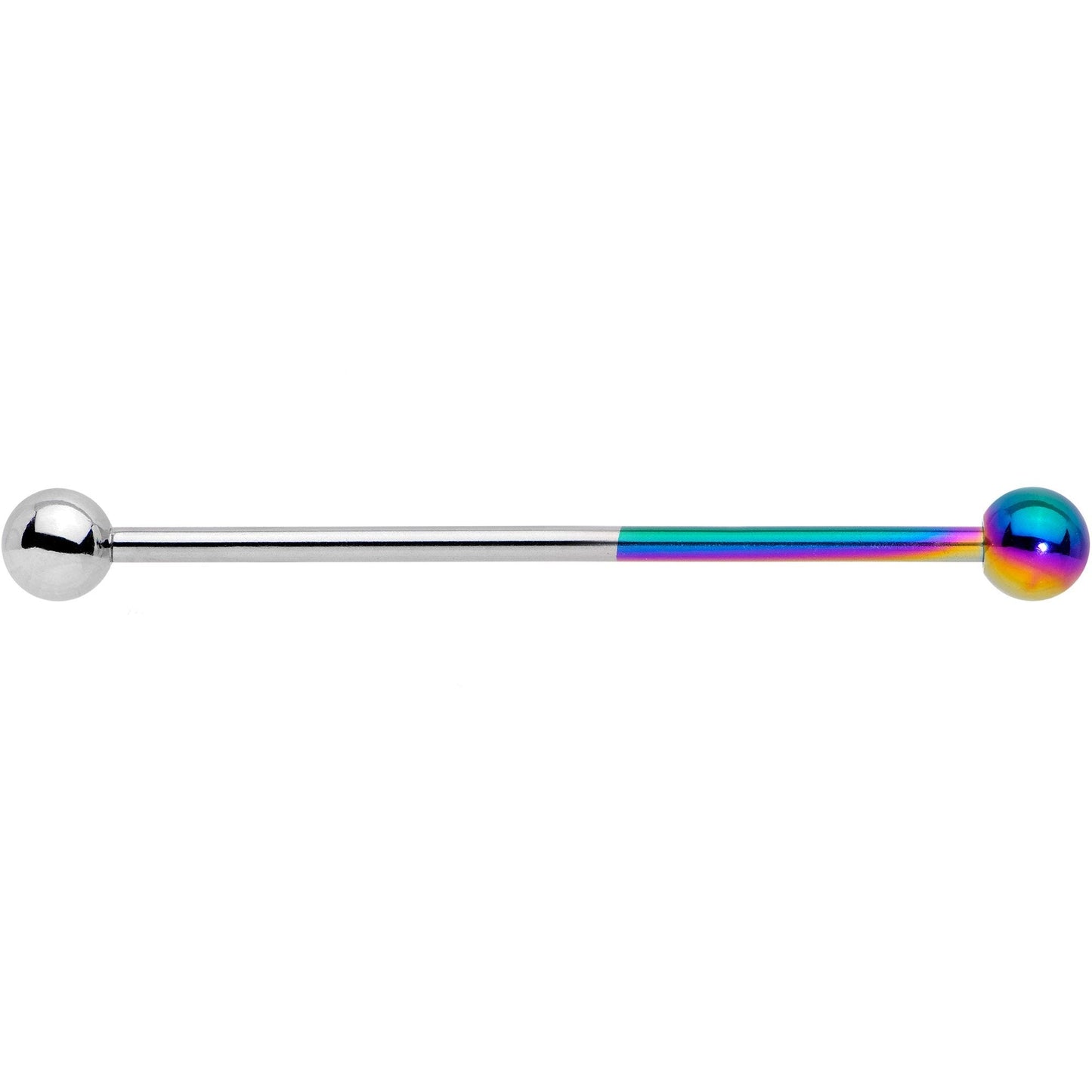 14G Rainbow and Steel Tone Two Tone Industrial Barbell 38mm