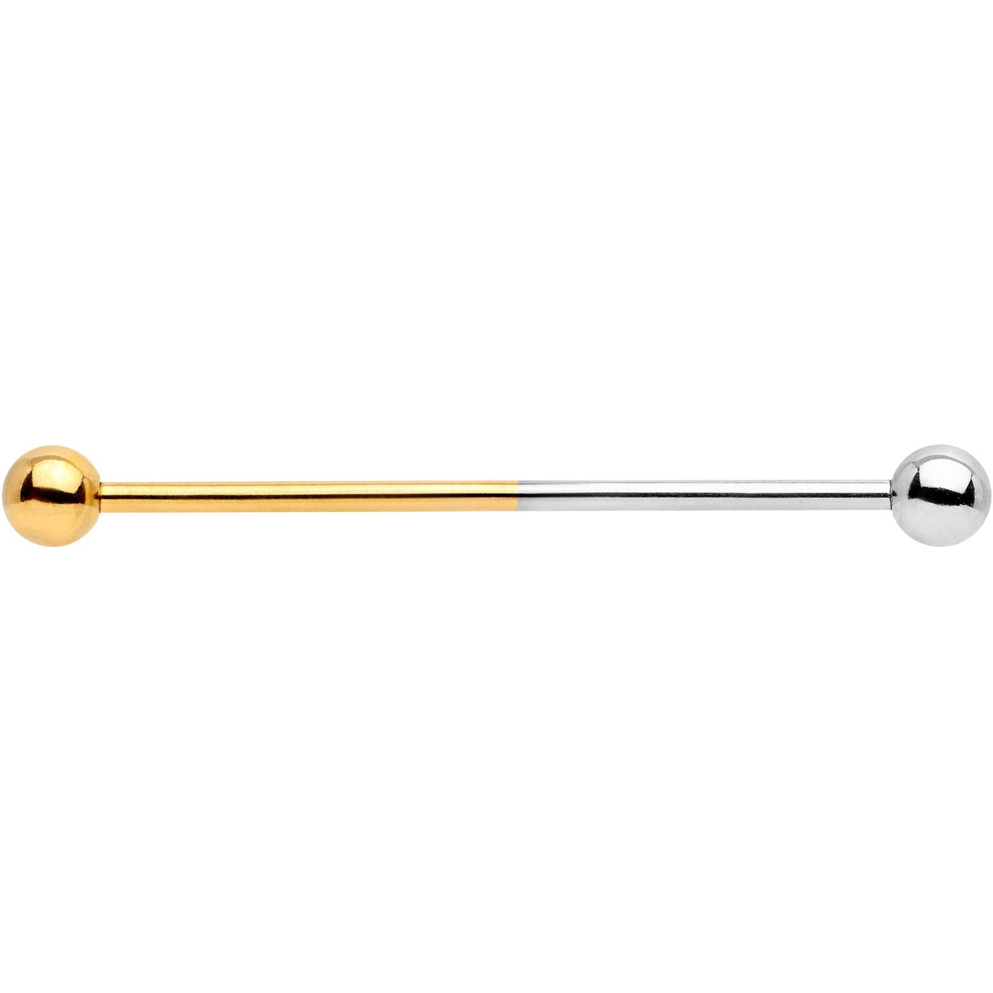 14G Gold Tone and Steel Two Tone Industrial Barbell 38mm