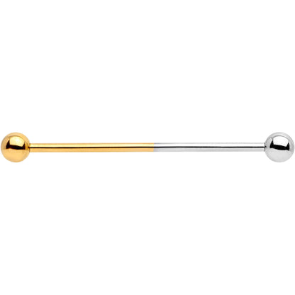 14G Gold Tone and Steel Two Tone Industrial Barbell 38mm