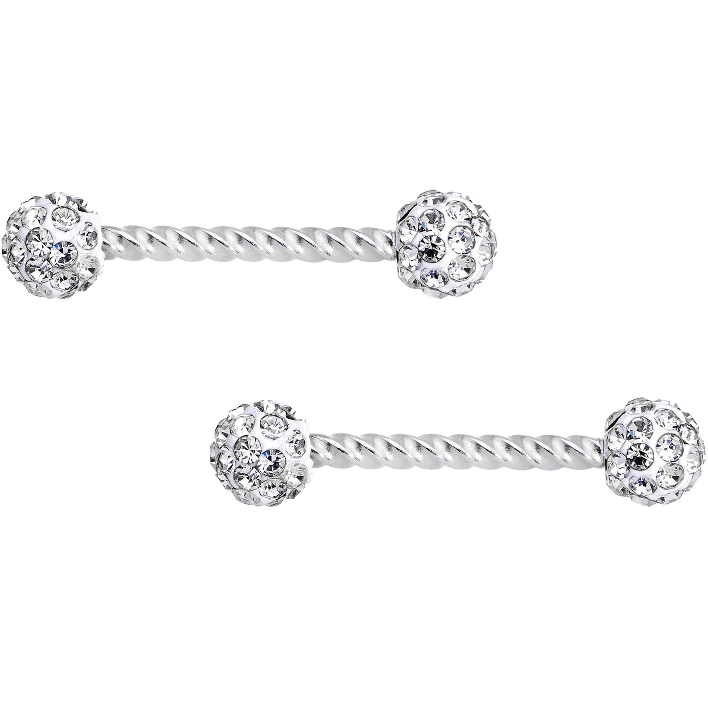 14G Clear Gem Cluster Twisted Horseshoe Barbell Nipple Ring Set