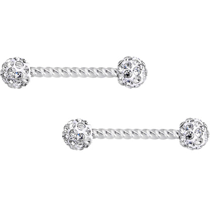 14G Clear Gem Cluster Twisted Horseshoe Barbell Nipple Ring Set