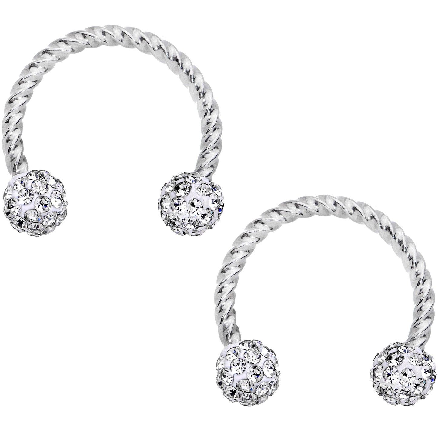 14G Clear Gem Cluster Twisted Horseshoe Barbell Nipple Ring Set