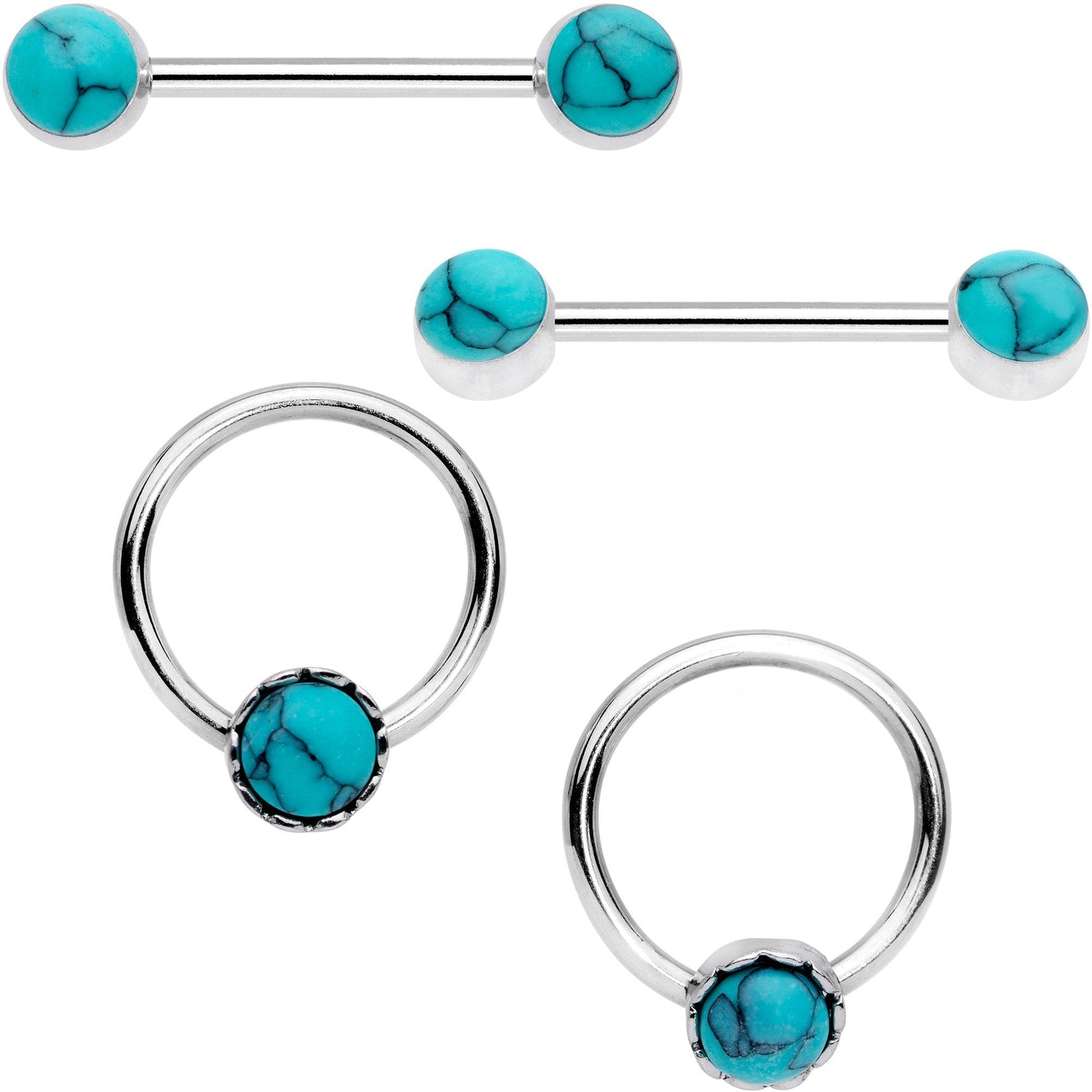 14G Faux Turquoise Southwest Captive Ring Barbell Nipple Ring Set