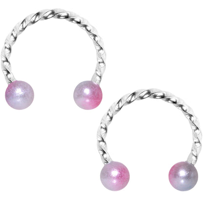 14G Pink Purple Twisted Horseshoe Barbell Nipple Ring Set