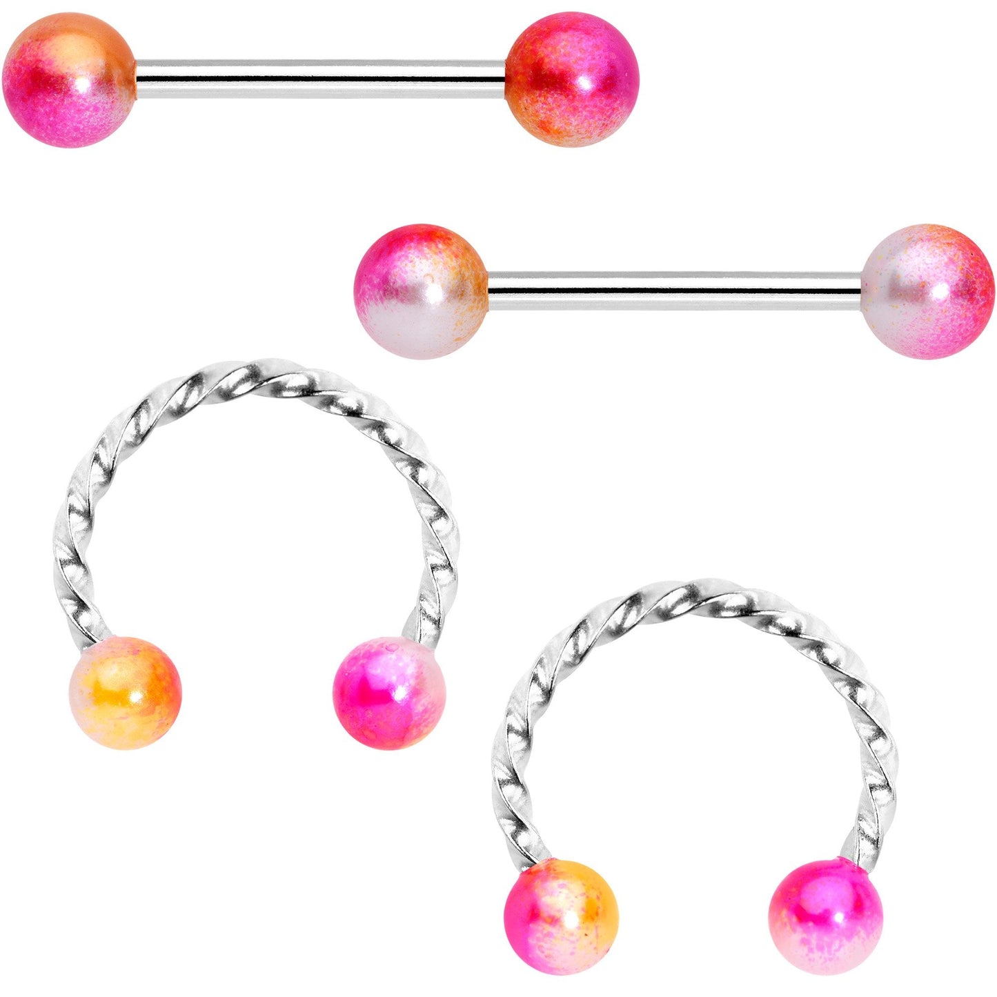 14G Yellow Pink Twisted Horseshoe Barbell Nipple Ring Set