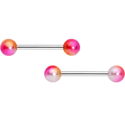 14G Yellow Pink Twisted Horseshoe Barbell Nipple Ring Set