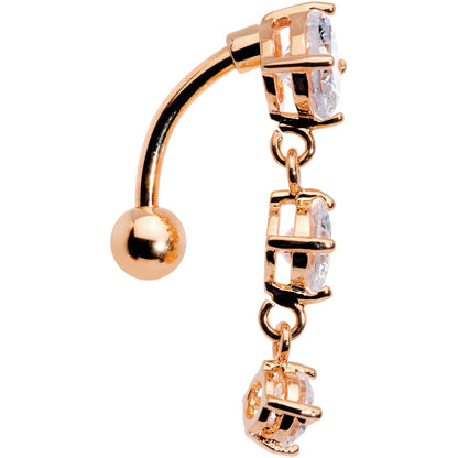 Clear CZ Gem Rose Gold Plated Trio Tier Top Mount Dangle Belly Ring