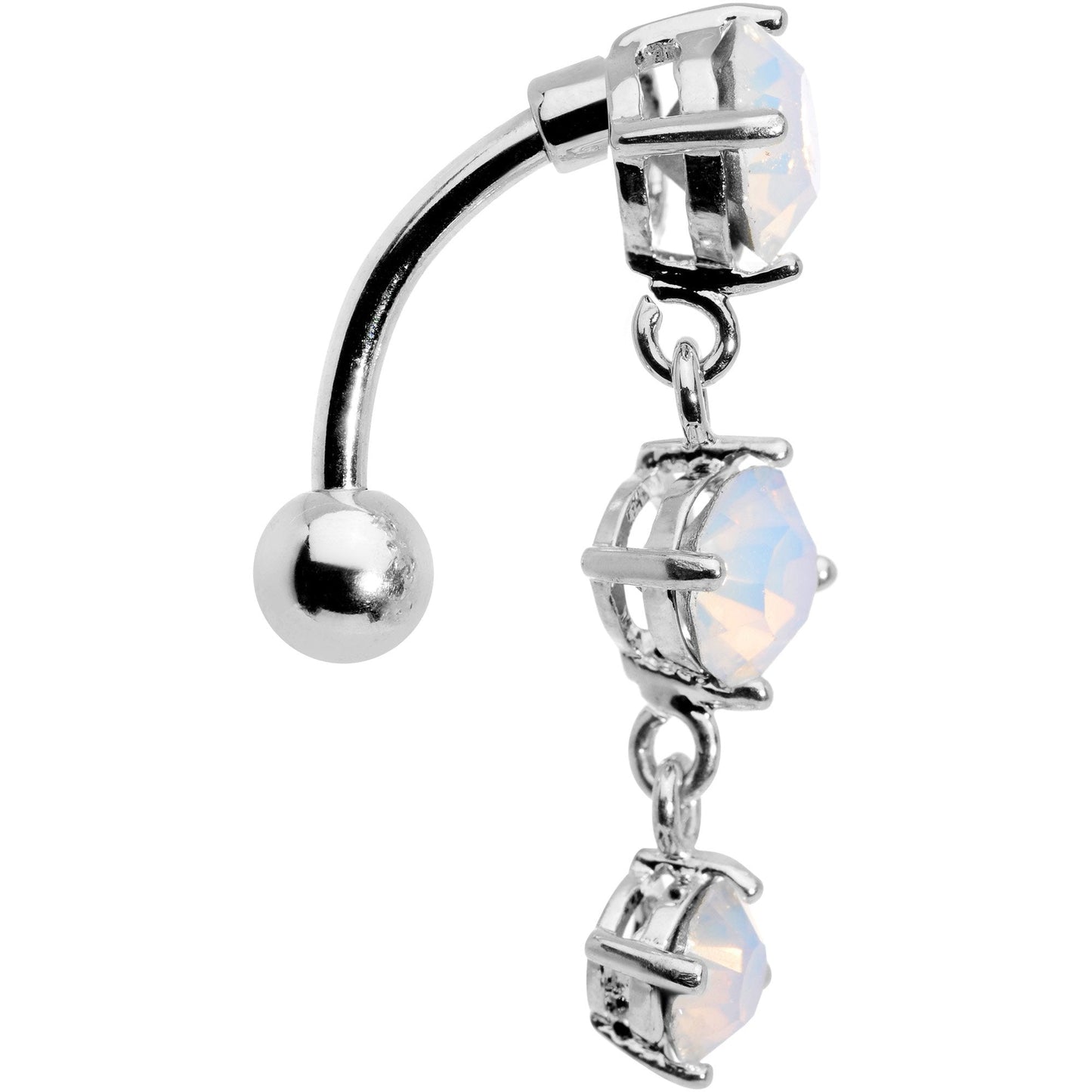 White Faux Opal Trio Tier Top Mount Dangle Belly Ring