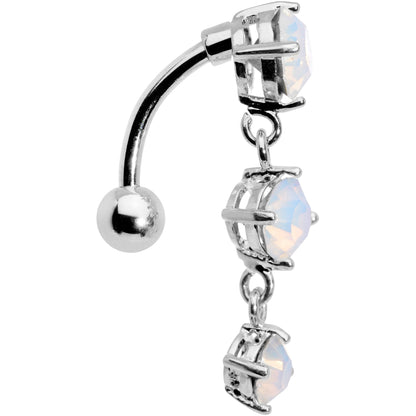 White Faux Opal Trio Tier Top Mount Dangle Belly Ring