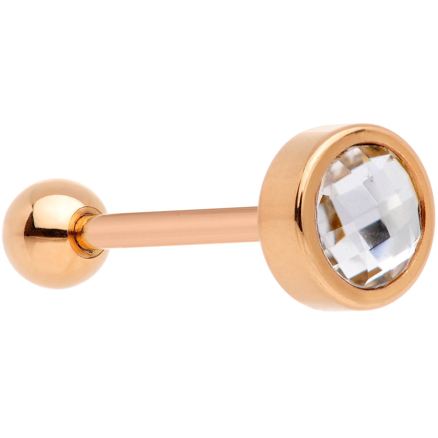 Clear Gem Rose Gold Tone Anodized Cross Stitch Barbell Tongue Ring