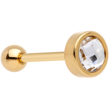 Clear Gem Gold Tone Anodized Cross Stitch Barbell Tongue Ring