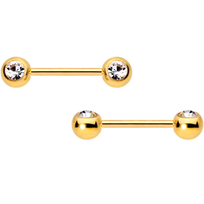 14G Clear CZ Gem Gold Tone Pineapple BCR Barbell Nipple Ring Set