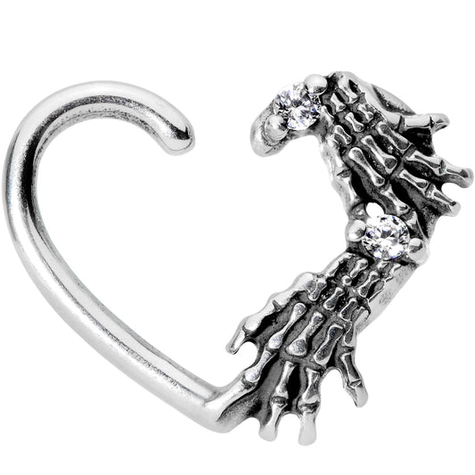 Clear CZ Gem Skeletal Hands Left Daith Cartilage Tragus Earring
