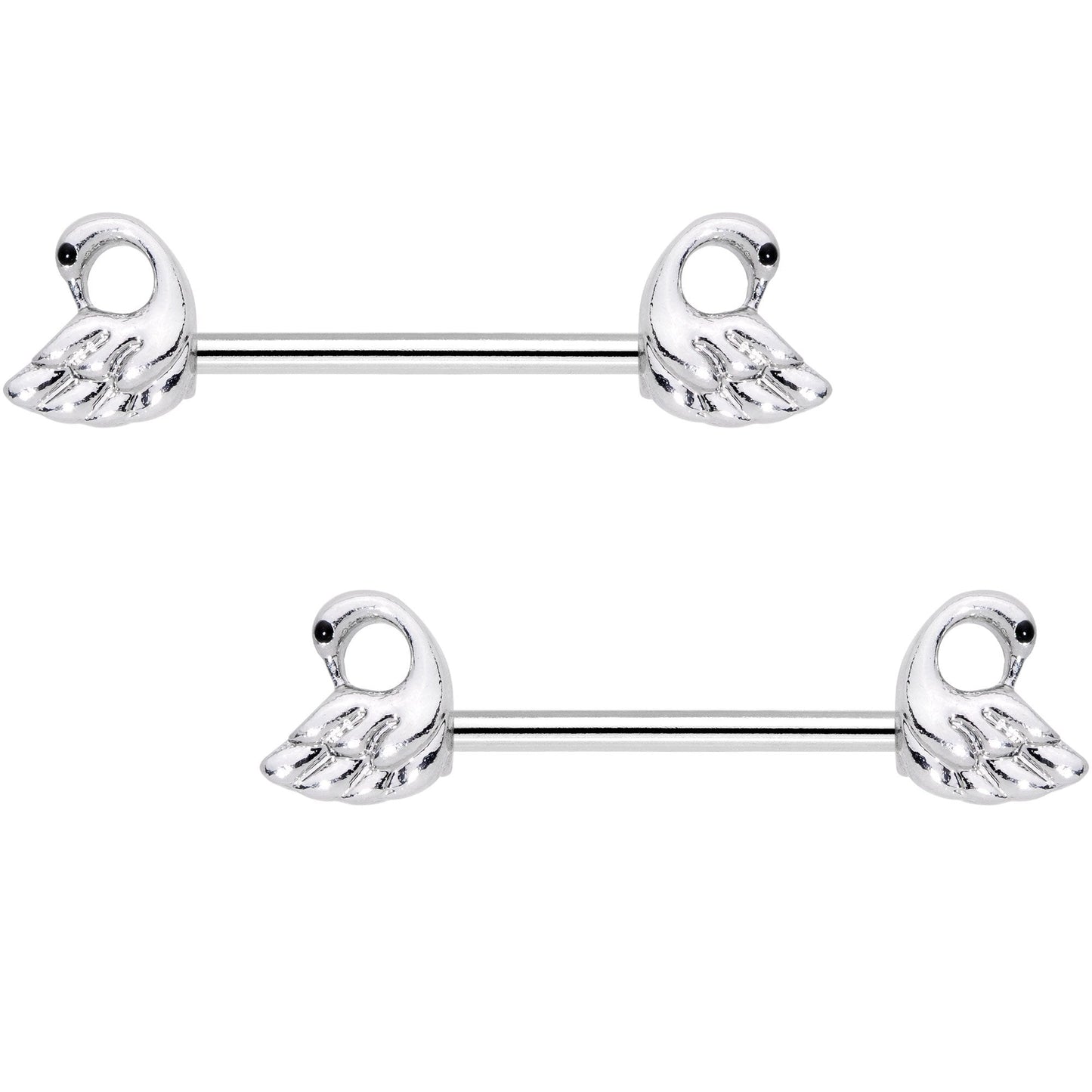 9/16 Ruffled Feather Dual Swans Nipple Barbell Set