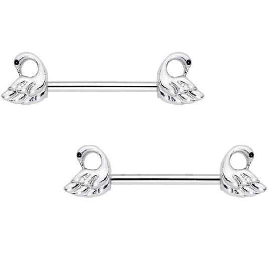 9/16 Ruffled Feather Dual Swans Nipple Barbell Set