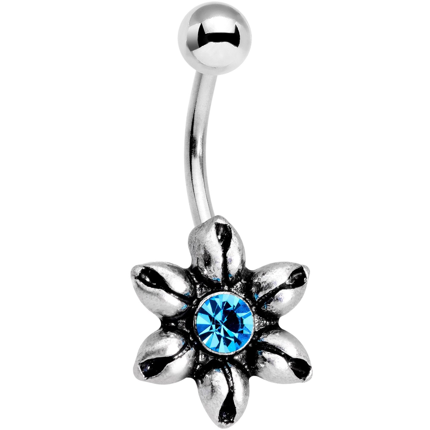 Aqua Gem Blooming Flower Belly Ring