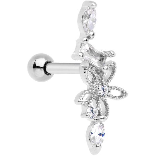 Clear CZ Gem Flower Cascade Cartilage Tragus Earring