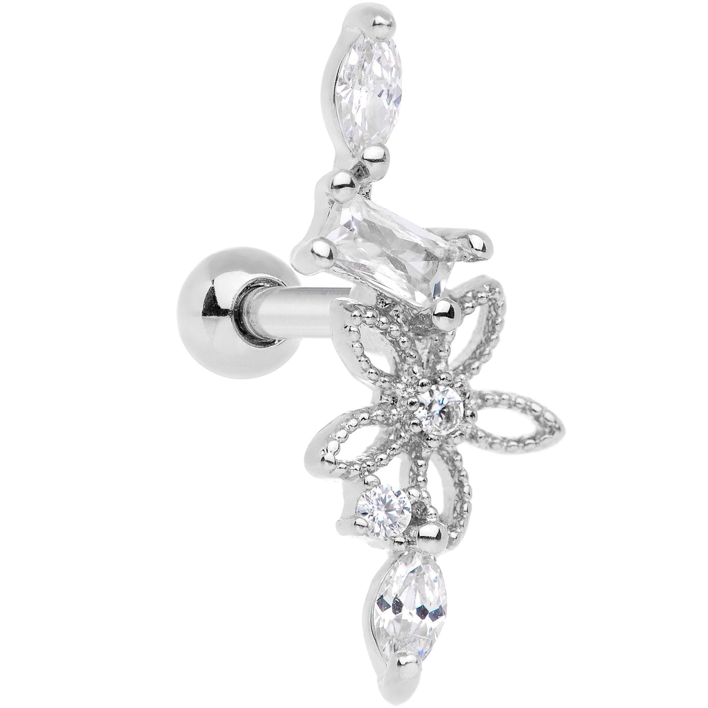Clear CZ Gem Flower Cascade Cartilage Tragus Earring
