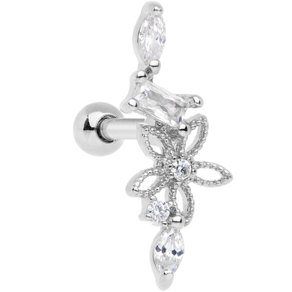 Clear CZ Gem Flower Cascade Cartilage Tragus Earring