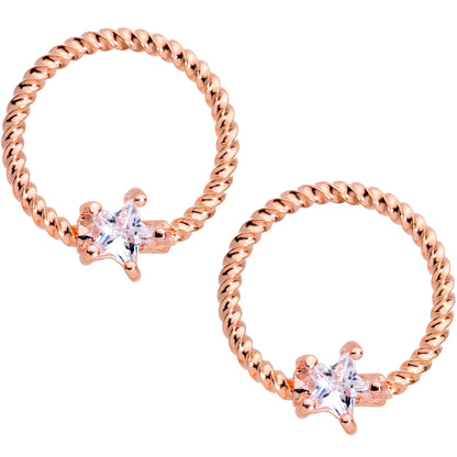 14G Clear CZ Gem Star Rose Gold Hue BCR Barbell Nipple Ring Set