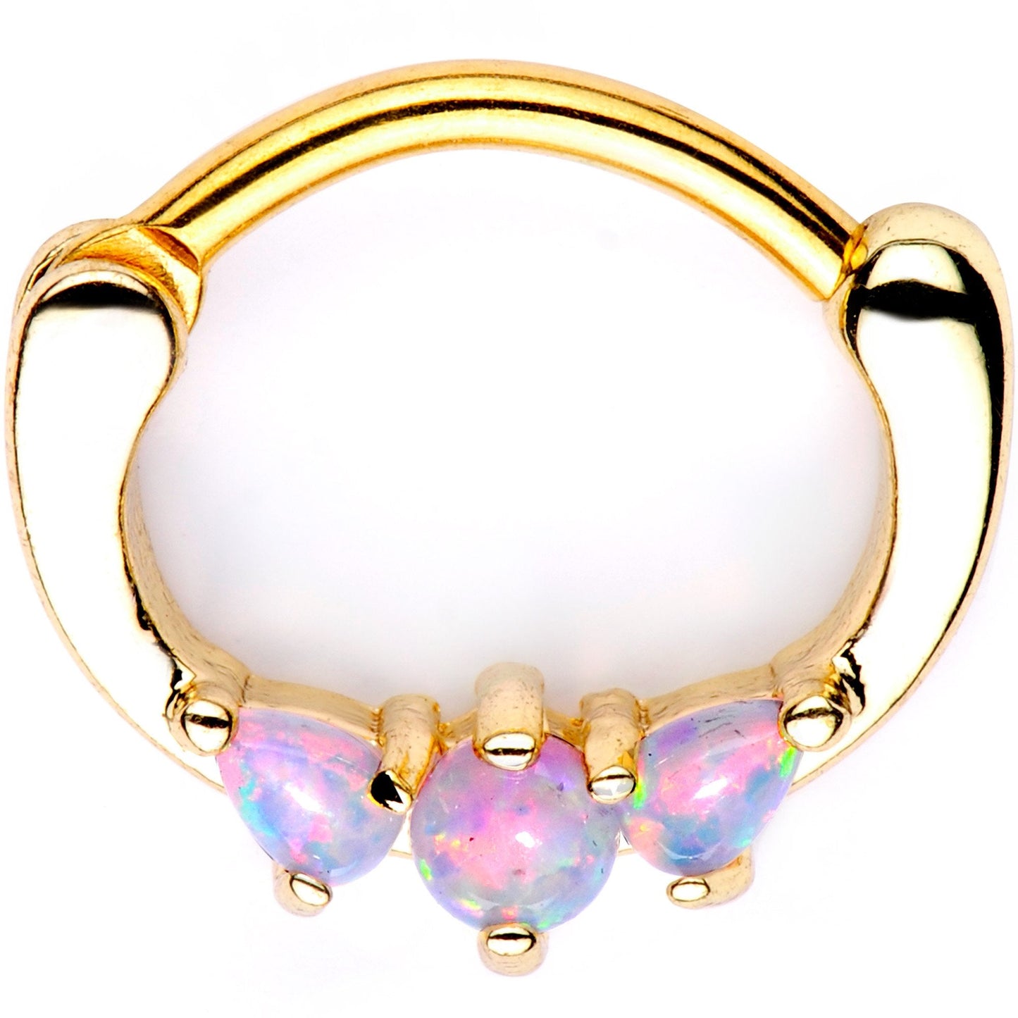 Pink Synthetic Opal Gold Tone Anodized Mini Triplet Septum Clicker