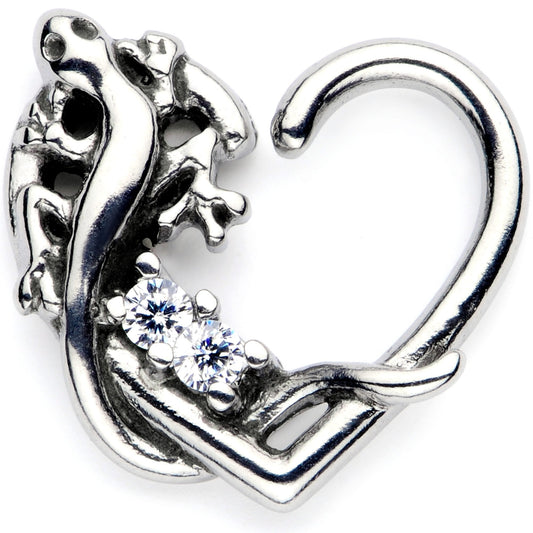 16G 3/8 Clear CZ Gem Lovely Lizard Right Heart Closure Ring