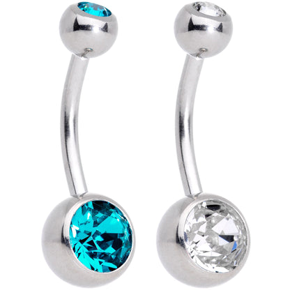 Clear Teal Gem Belly Ring Set of 2 Created with Crystals