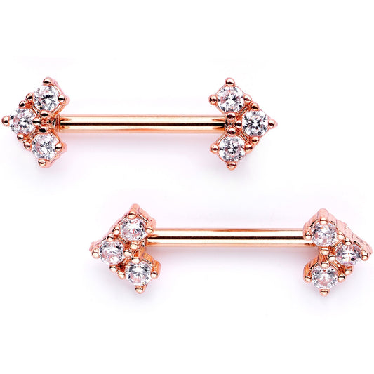 Clear CZ Gem Rose Gold PVD Trio Arrow Barbell Nipple Ring Set