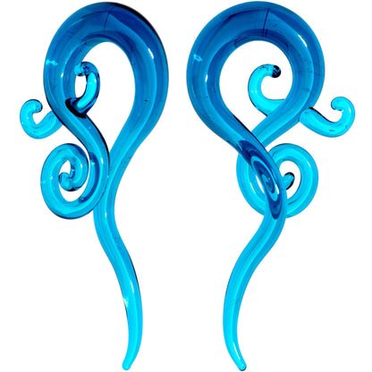 Blue Glass Translucent Swirl Twirl Spiral Taper Set 6mm to 12mm
