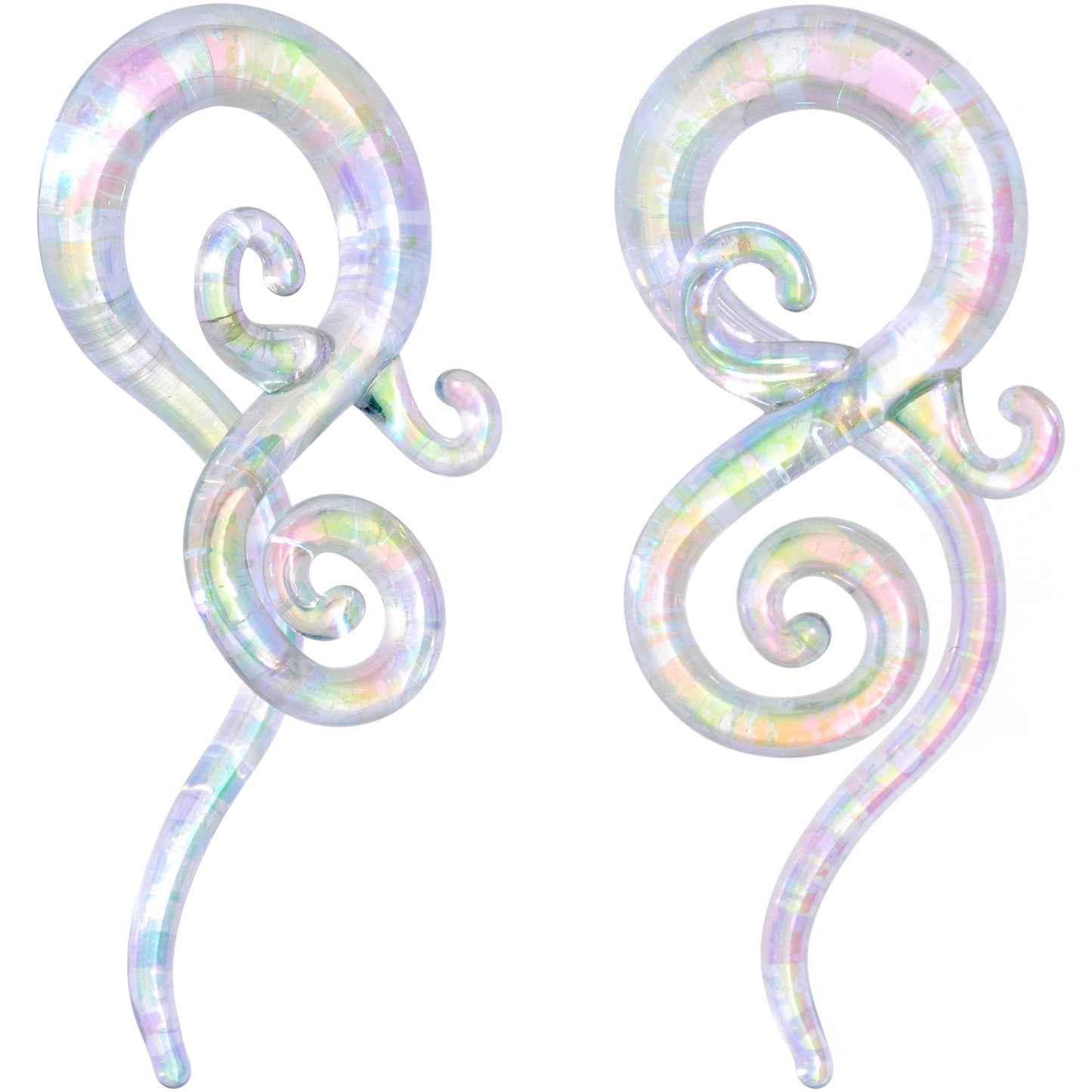 White Glass Shimmer Swirl Twirl Spiral Taper Set 6mm to 12mm