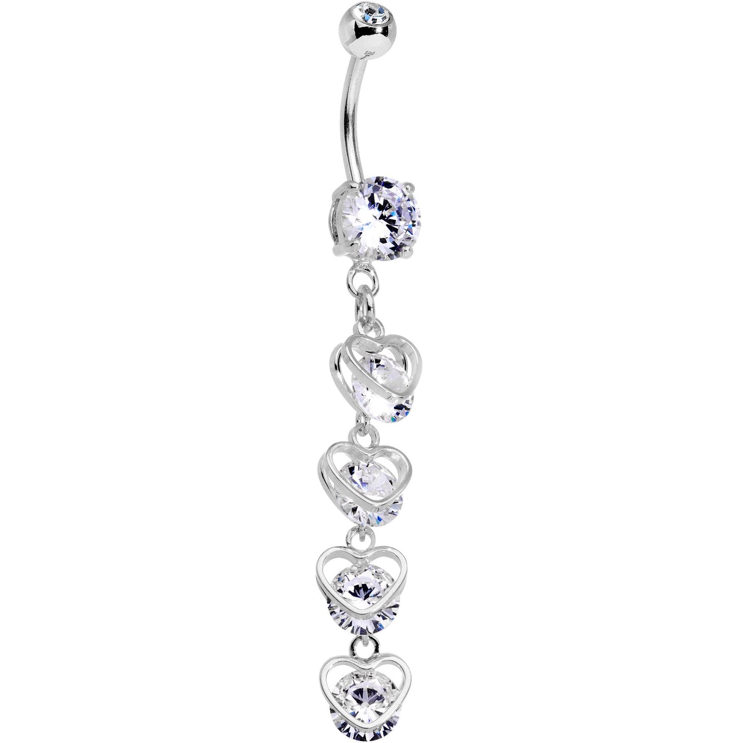 Clear CZ Gem Heart Trap Dangle Belly Ring